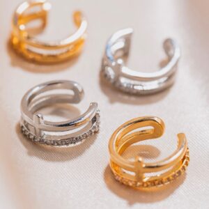 Earcuff Doble con Brillo Plata Laminada